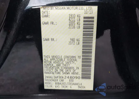 2014 Nissan Altima 2.5 S z USA, uszkodzony, nr VIN 1N4AL3AP3EN248090